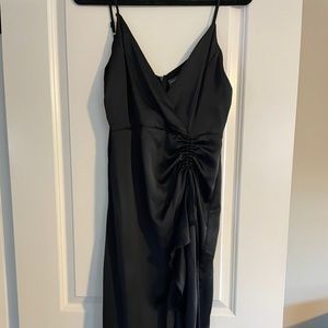 Black satin dress with slit and adjustable straps